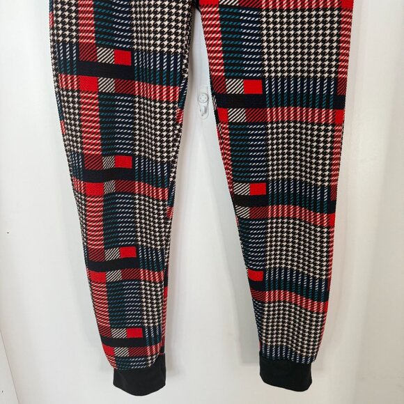 Plaid Jogger Pants with Zipper Pockets | Red Black & Cream | Cozy Chic Sz S/M - Picture 3 of 10
